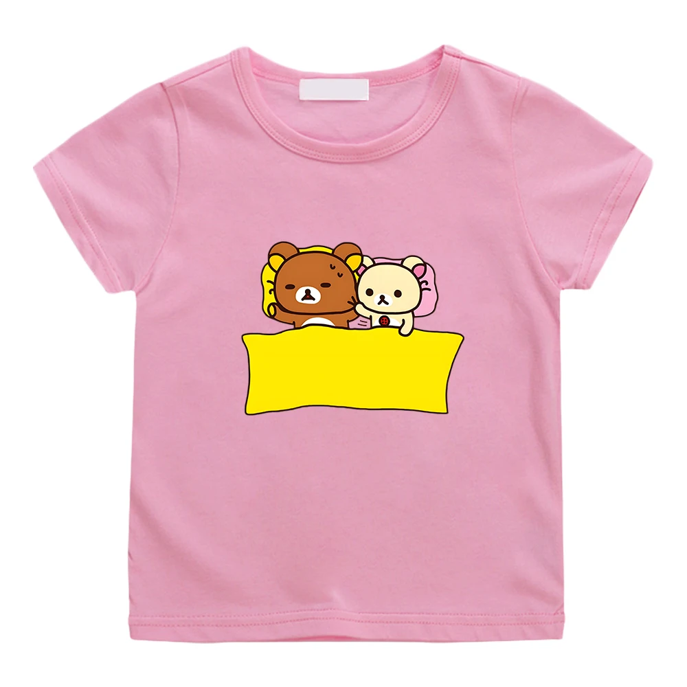 

Rilakkuma Bear Cartoon T-shirt for Boys/Girls Children 100% Cotton Tee-shirt Short Sleeve Summer Kawaii Tshirts Comfortable Tops