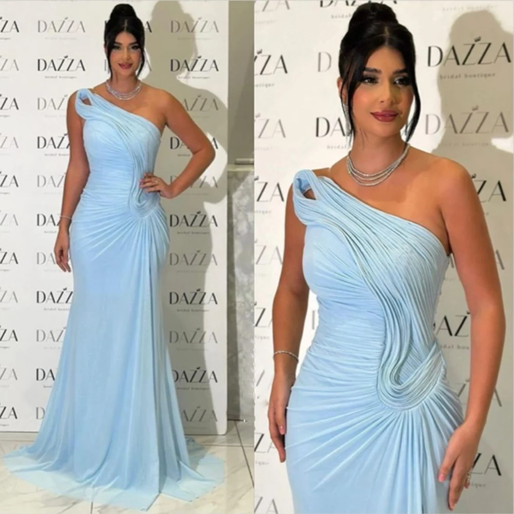 

Модные атласные плиссированные вечерние платья Русалка без бретелек асимметричное голубое вечернее платье для выпускного вечера Vestido De Fiesta по индивидуальному заказу