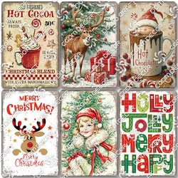 Merry Christmas Hot Cocoa Chocolate Poster Tin Signs Retro Elk Santa Claus Cookies Metal Plate Cafe Kitchen Home Decor Gift