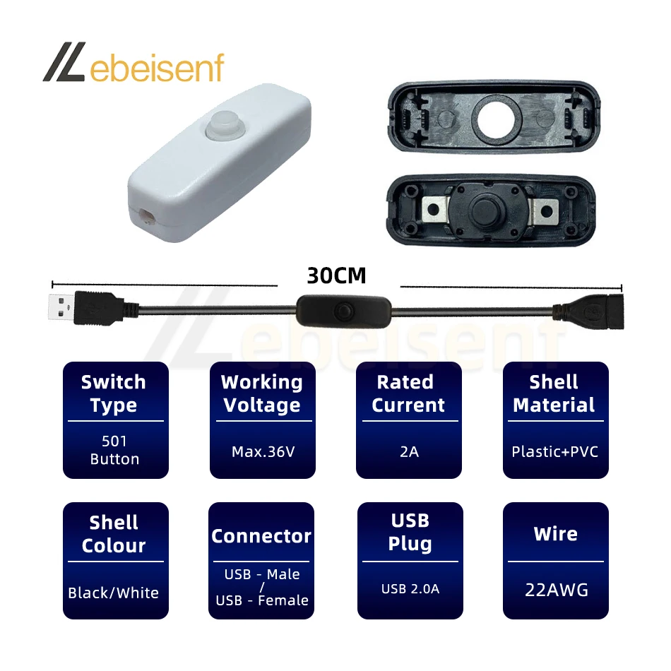 New 5V USB Switch Cable Power Supply Button On/Off Control Cable Cable for 5050 2835 3014 5630 5730 Single Color LED Strip Light