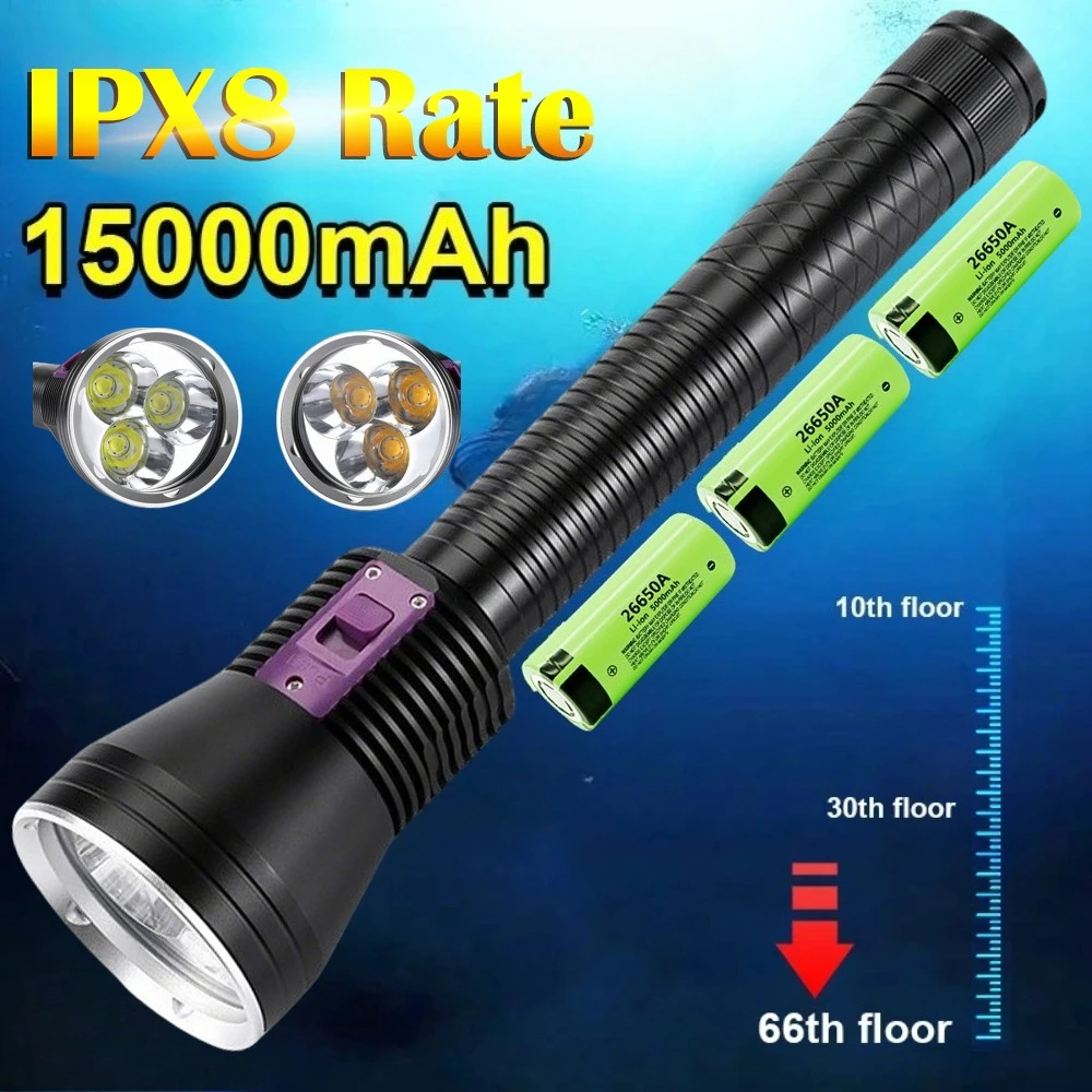 

Super Brigh Underwater Lantern Powerful Diving LED Flashlight 15000mAh Scuba Dive Light Underwater Torch IPX8 Waterproof Lantern