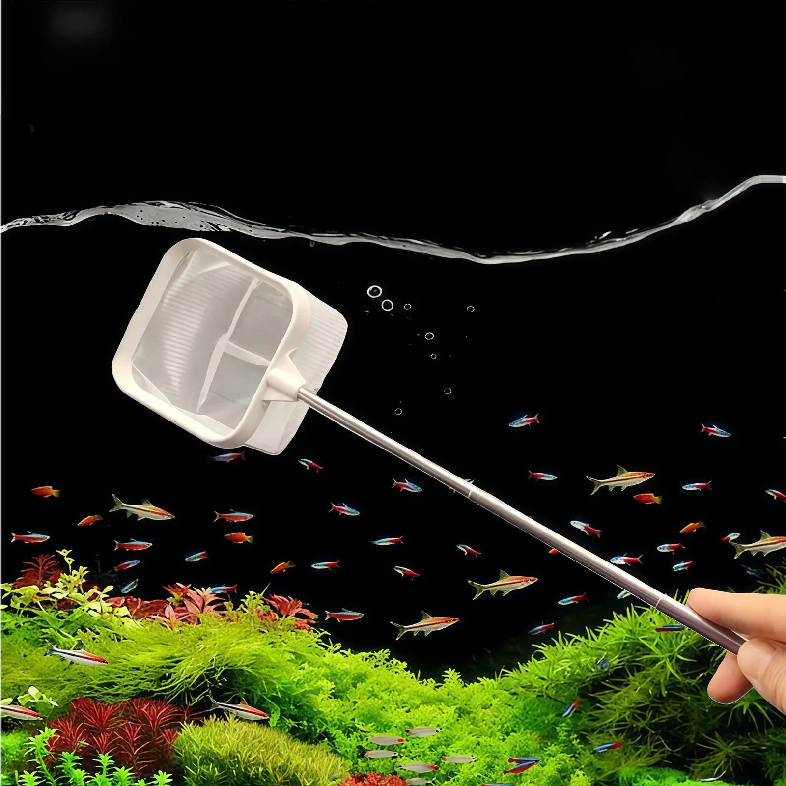 Extendable Long Handle Fine Mesh Net Aquarium Fish Skimmer Pond Pool Leaves Collector Outdoor Water Cleaning Skimming Tool