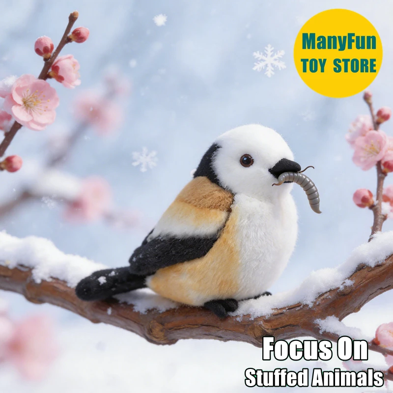 Long-tailed Tit Plush Bird Lifelike Silver-throated Tit Stuffed Toy Realistic Northern Titmouse Plushie Simulation Soft Doll