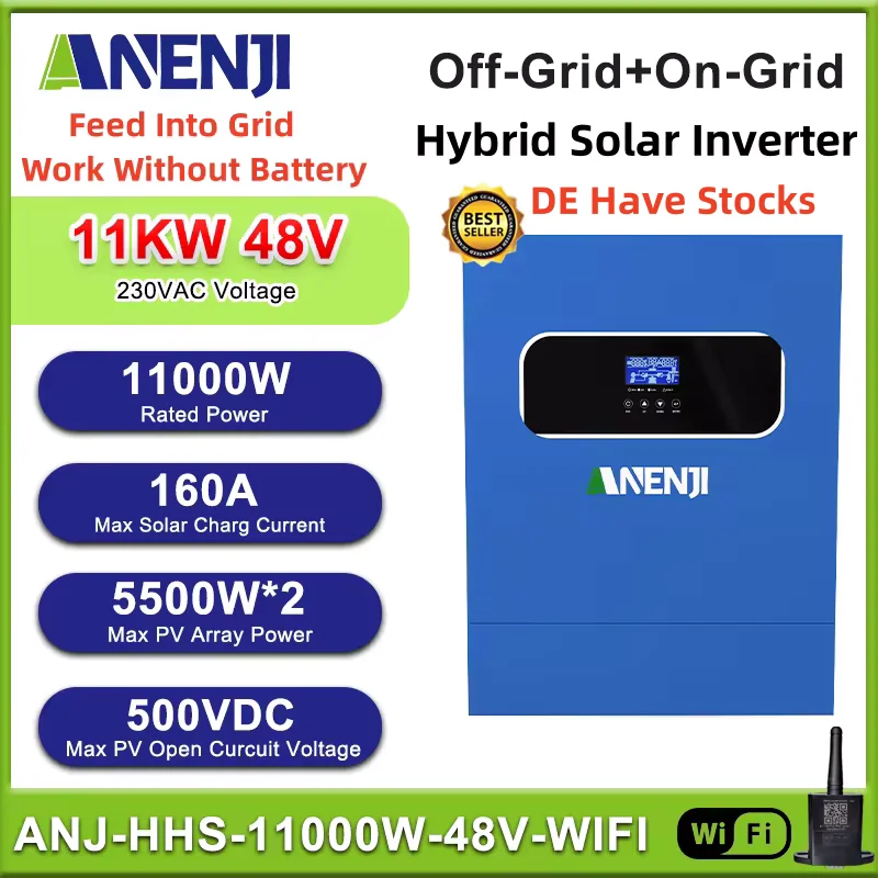 11KW 48V Hybrid Solar Inverter 230V On/Off Grid Pure Sine Wave Inverter Built-in Dual 160A MPPT Solar Charge Power Home Inversor