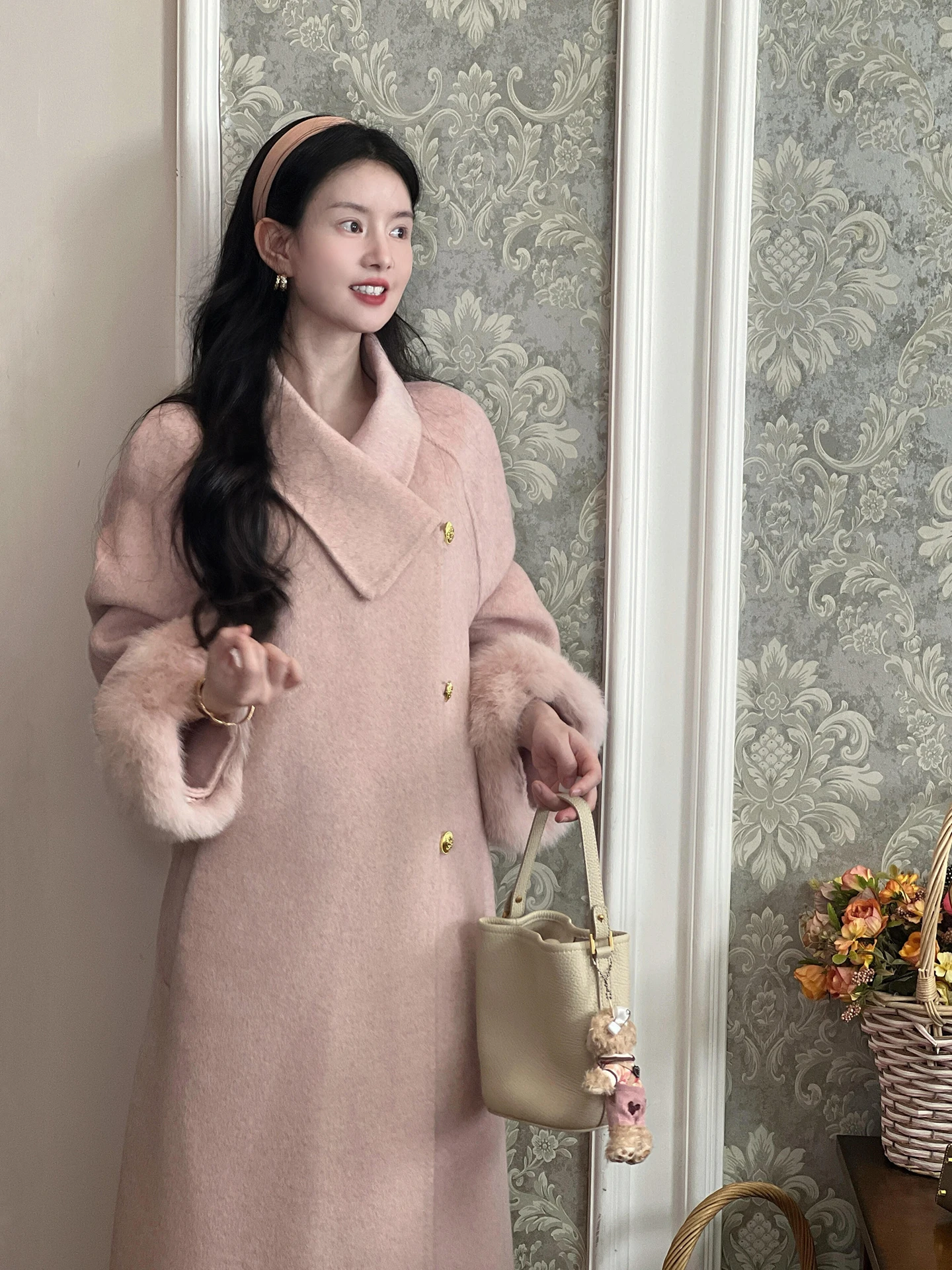 Double-Sided  Fur Woolen Coat for Women Autumn Winter New Chinese Style Button Design Luxury Travel Casual Commute Outerwear