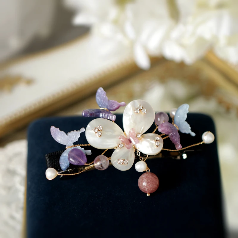 FXLRY Original Handmade Natural Shell Butterfly Hairpin Classic Headwear Clip Hairpin Side Clip