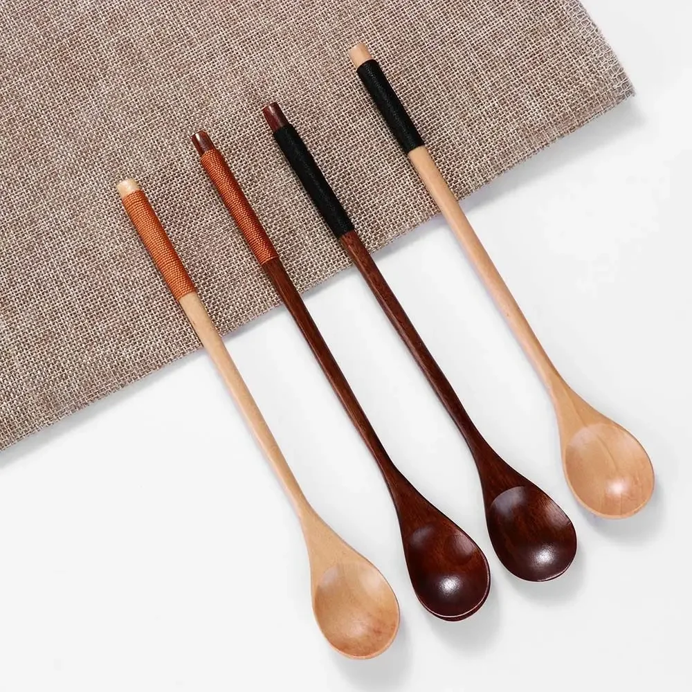 Cooking Dessert Teaspoon Kitchen Tableware Long Handle Coffee Spoon Soup Spoon Wooden Spoon Spoons