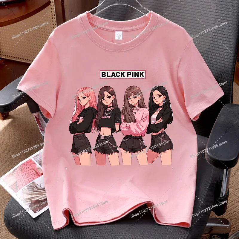 BlackPink Fashion T-shirts for Women Kpop BP Korean-style Pink Short-sleeved Top Female Summer Commute Comfortable Y2K Tees Gift view 4