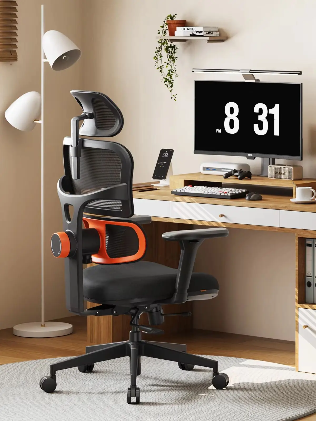 NEWTRAL NT001 Ergonomischer Bürostuhl mit automatisch folgender Lendenwirbelstütze, 3 Neigungswinkeln, verstellbarer Rückenlehne, Armlehne und Kopfstütze