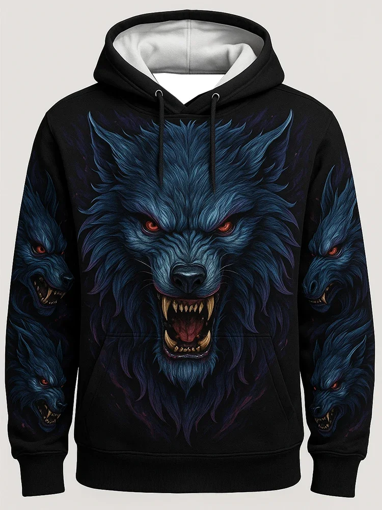 2025 نمط جديد ثلاثية الأبعاد مطبوعة تجفيف الدم رأس الذئب طباعة نمط عادية مقنع البلوز العصرية كول بلوزة عالية الياقة البلوز