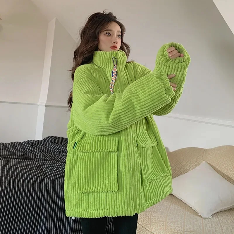 

Зимняя женская свободная куртка-парка, корейская женская модная пуховая хлопковая верхняя одежда с длинными рукавами, 2025 г., женское вельветовое хлопковое стеганое пальто