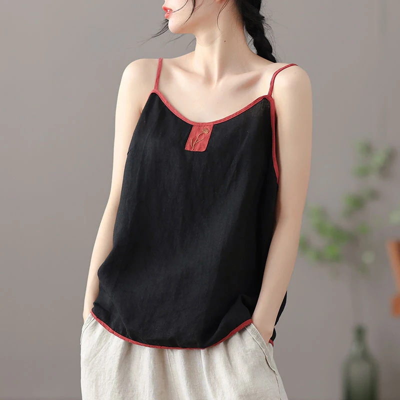 Summer Thin Cotton And Linen Embroidery Women Tank Tops Fashion Harajuku Casual Sleeveless 2xl Oversized T Shirt Elegant Clothes