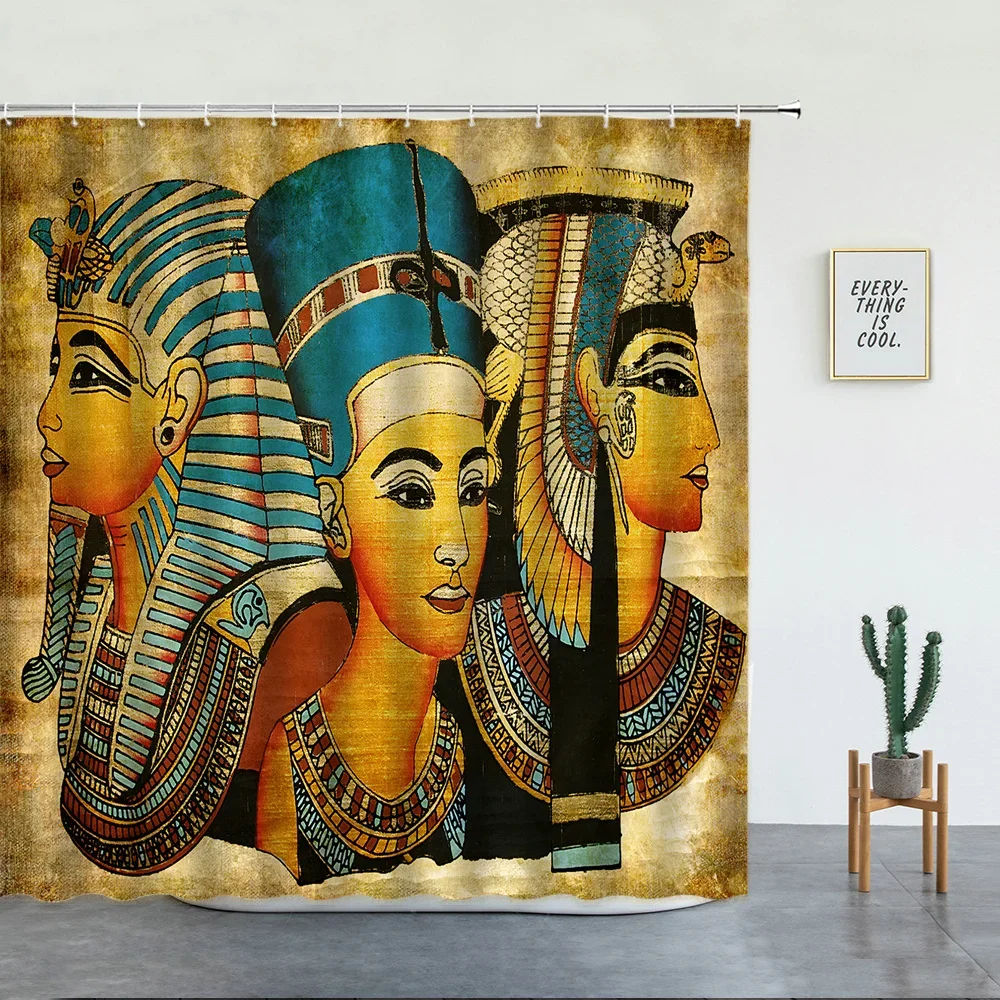 Retro Egypt Pyramid Pharaoh Painting Printed Shower Curtains Bathroom Decor Bathtub Screen Set Polyester Fabric Cheap With Hooks