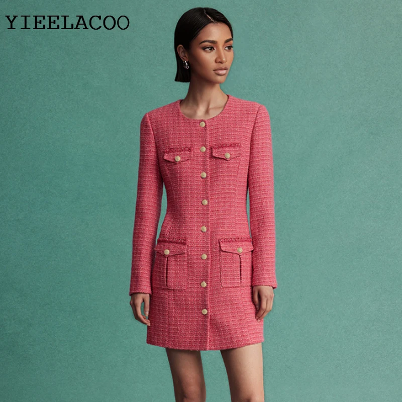 

Tweed dress Red Spring / Autumn Women's Dress Ladies Slim Nottoming Dress One-piece
