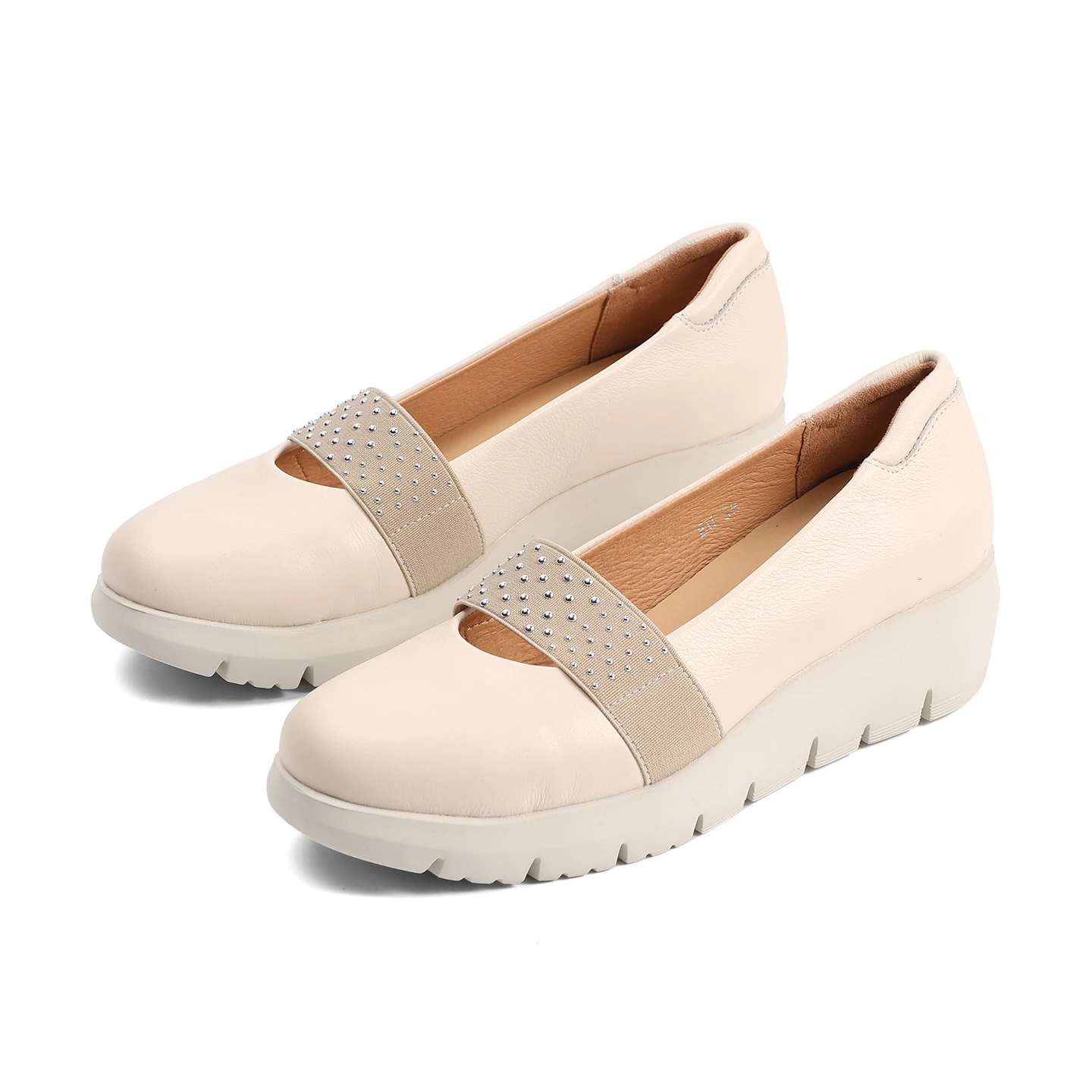 Zapatos Mary Jane de cuero genuino para mujer, zapatos con punta redonda, plataforma ultraligera, cómodos, sin cordones, negro, beige, 2 colores