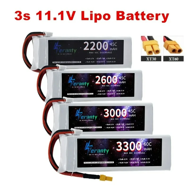 

2PCS 3S Battery 2200mAh 11.1v 2600MAH lipo Battery 3000MAH 3300MAH 45C/60C For RC Car FPV Drone 4WD Vehicle with XT60 T Plug