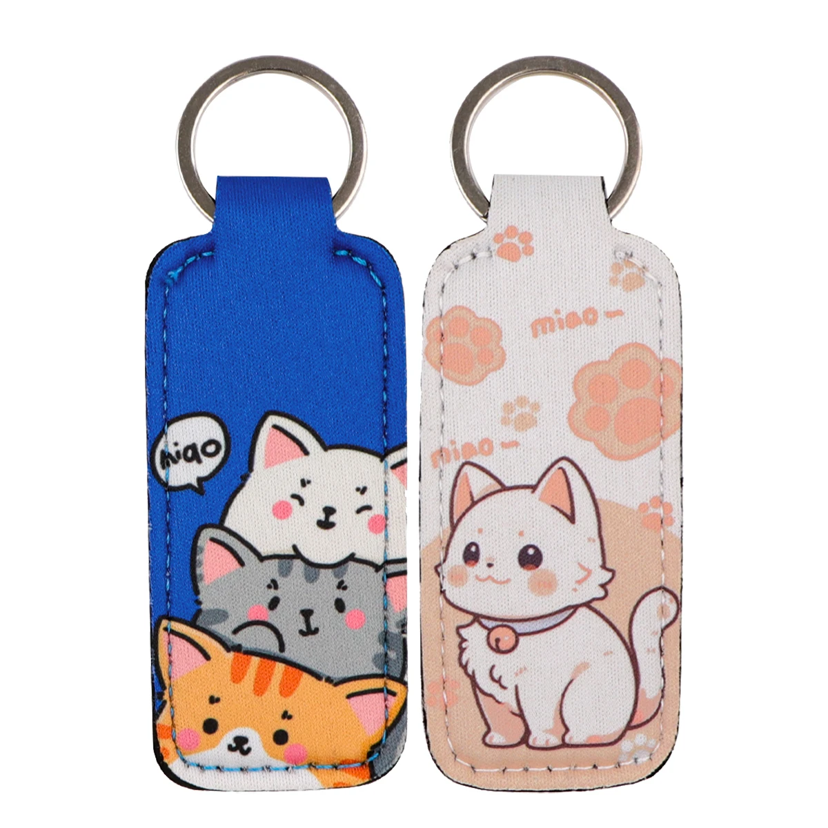 

Cute Cats Clip on Lipstick Holder Keychain Cartoon Anime Print Keyring Trendy Lip Balm KeyChain Bag Charms Travel Accessories