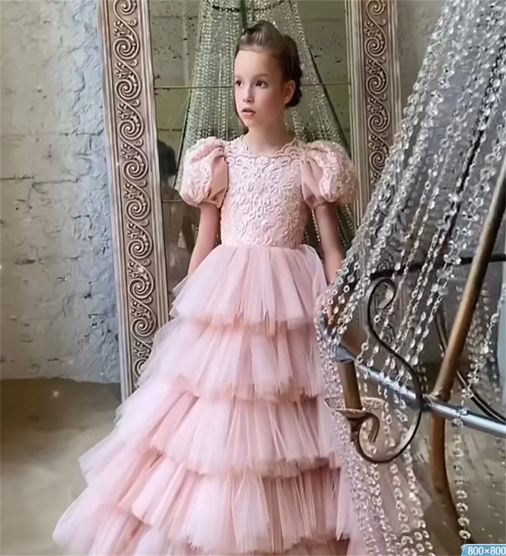 Robe en tulle brodée à plusieurs niveaux pour enfants, robe de reconstitution historique pour enfants, longue robe de soirée, rose, fleur, luxe, fête d'anniversaire, tout ce que vous voulez