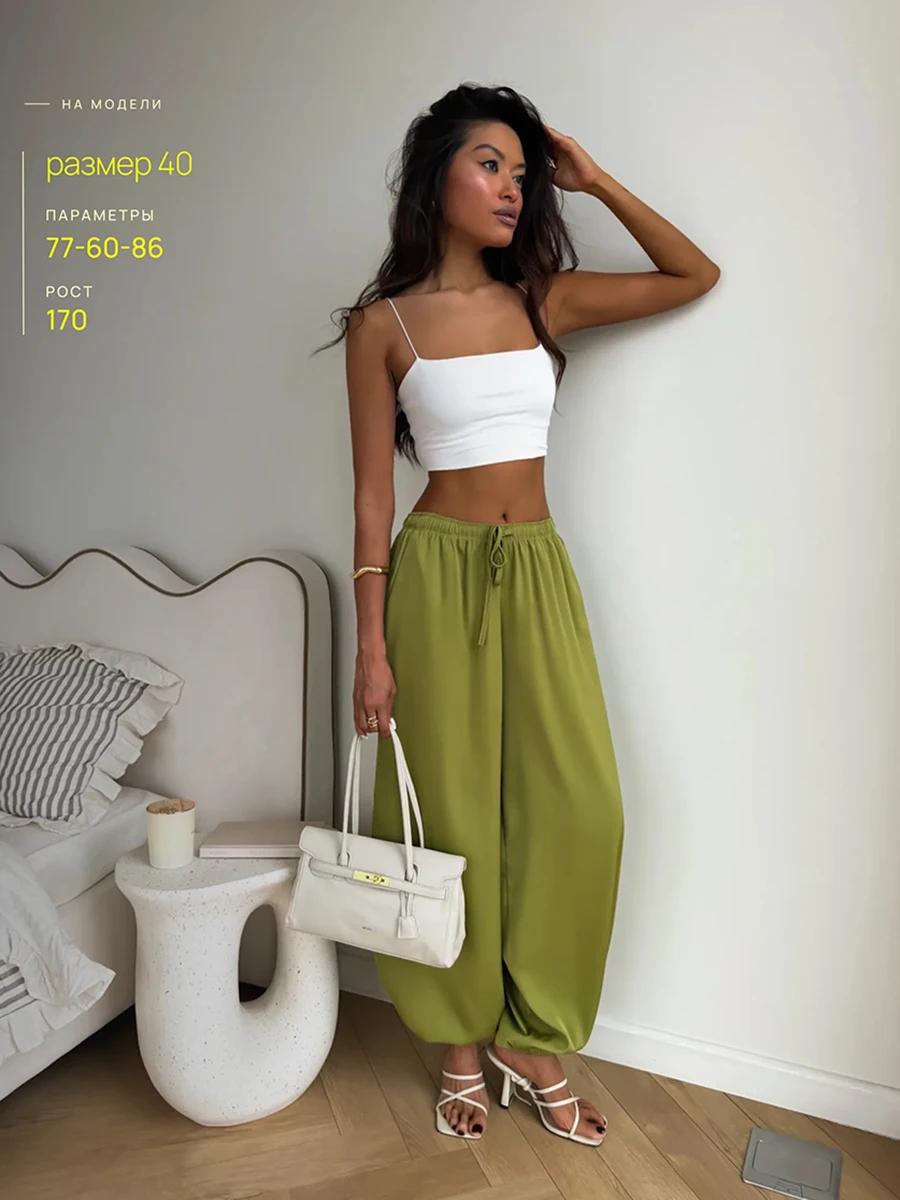 2026 Summer Women Harem Pants High Waist Drawstring Loose Wide Leg Trousers Green Casual Beach Vacation Outfit