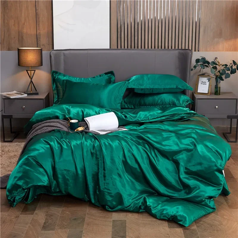 Luxury Rayon Satin Duvet Cover Queen High Quality King Size Smooth Quilt Cover Solid High End Single Double Comforter Cover