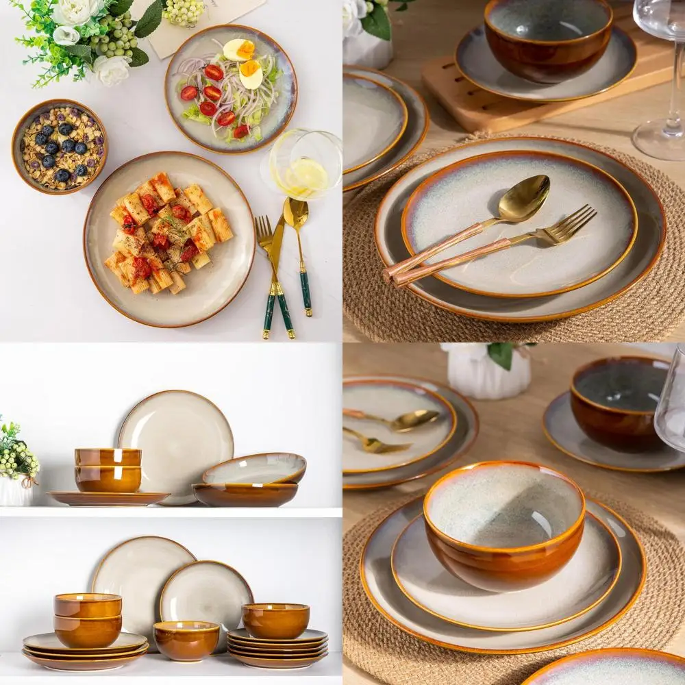 

Набор столовой посуды из камня из 8 предметов: реактивная глазурь ручной работы, устойчивая к сколам и царапинам, безопасный для духовки, посудомоечной машины и микроволновой печи.