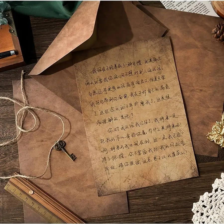 1/5/10/20/50/100pcs Vintage A5 Handwritten Love Letter Set with Envelope, Premium Faux Leather Paper for Romantic Notes, Ideal V