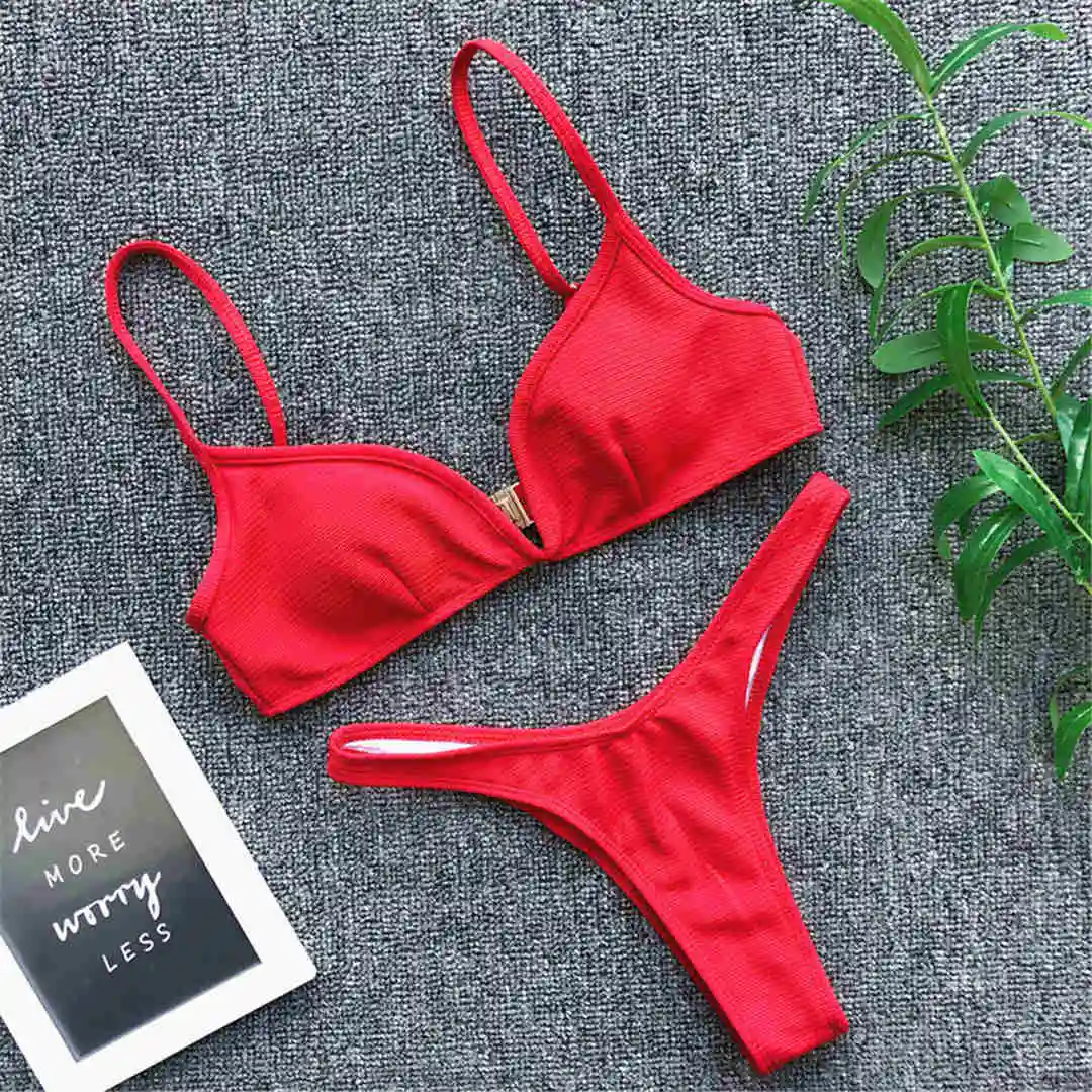5 Farben, sexy, gerippter Tanga-Bikini, V-Form, Damen-Badebekleidung, zweiteiliges Bikini-Set, hoch geschnittener Badeanzug, V1335 – Detail 29