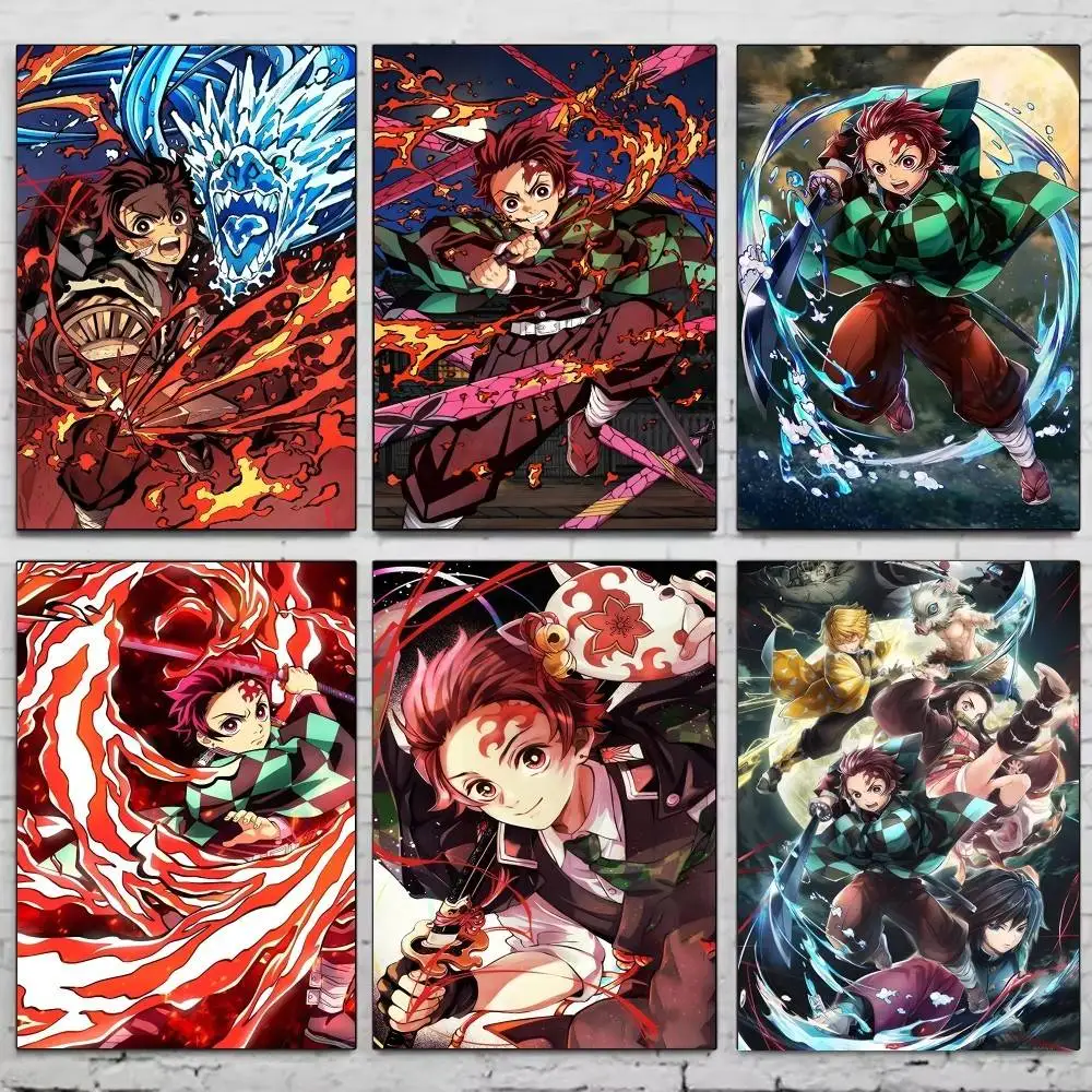 Póster de Demon Slayer de Anime Kamado Tanjirou, arte autoadhesivo, pegatina de papel impermeable, decoración de pared de habitación, Bar y cafetería