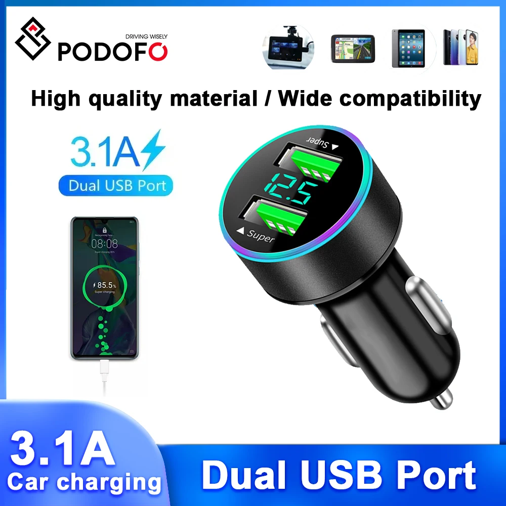 Podofo Car Charger 22.5W+22.5W Dual USB Ports Fast Charging Adapter for Samsung iPhone iPad Driving Recorders Quick Chargers