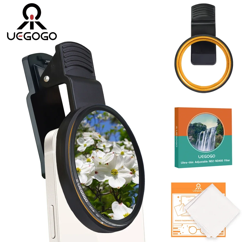 UEGOGO Phone ND Filter 52MM Clip On ND2-400 Phone Camera Lens Filter Kit,Adjustable Neutral Density Filter with Phone Clip