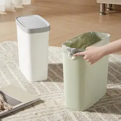 Household Trash Can Without Lid Press Ring Modern Large Living Room Kitchen Bathroom Plastic Waste Rubbish Garbage Storage Bin