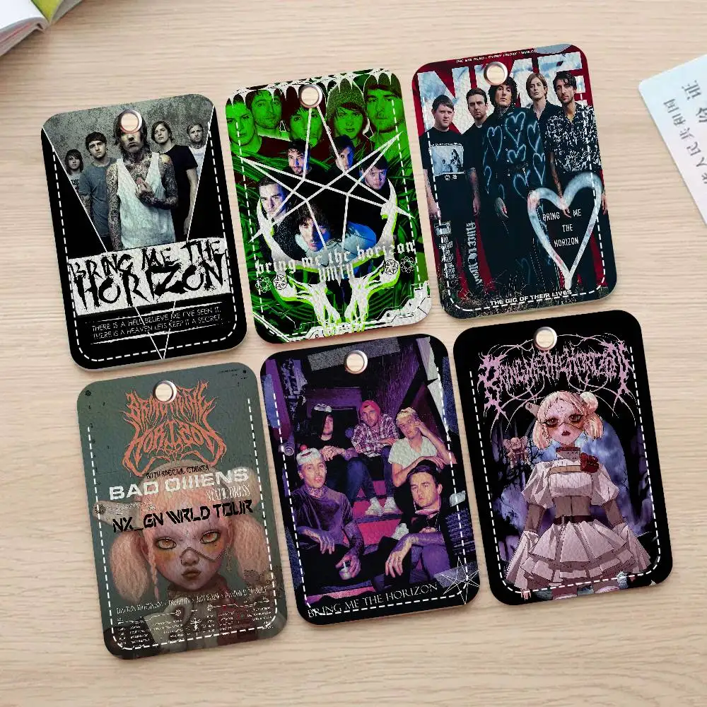 Metalcore band B-Bring Me The H-Horizon Rectangle ID Card Case Keychain Access Card Bag Key Tag Ring Leather Card Holder Key