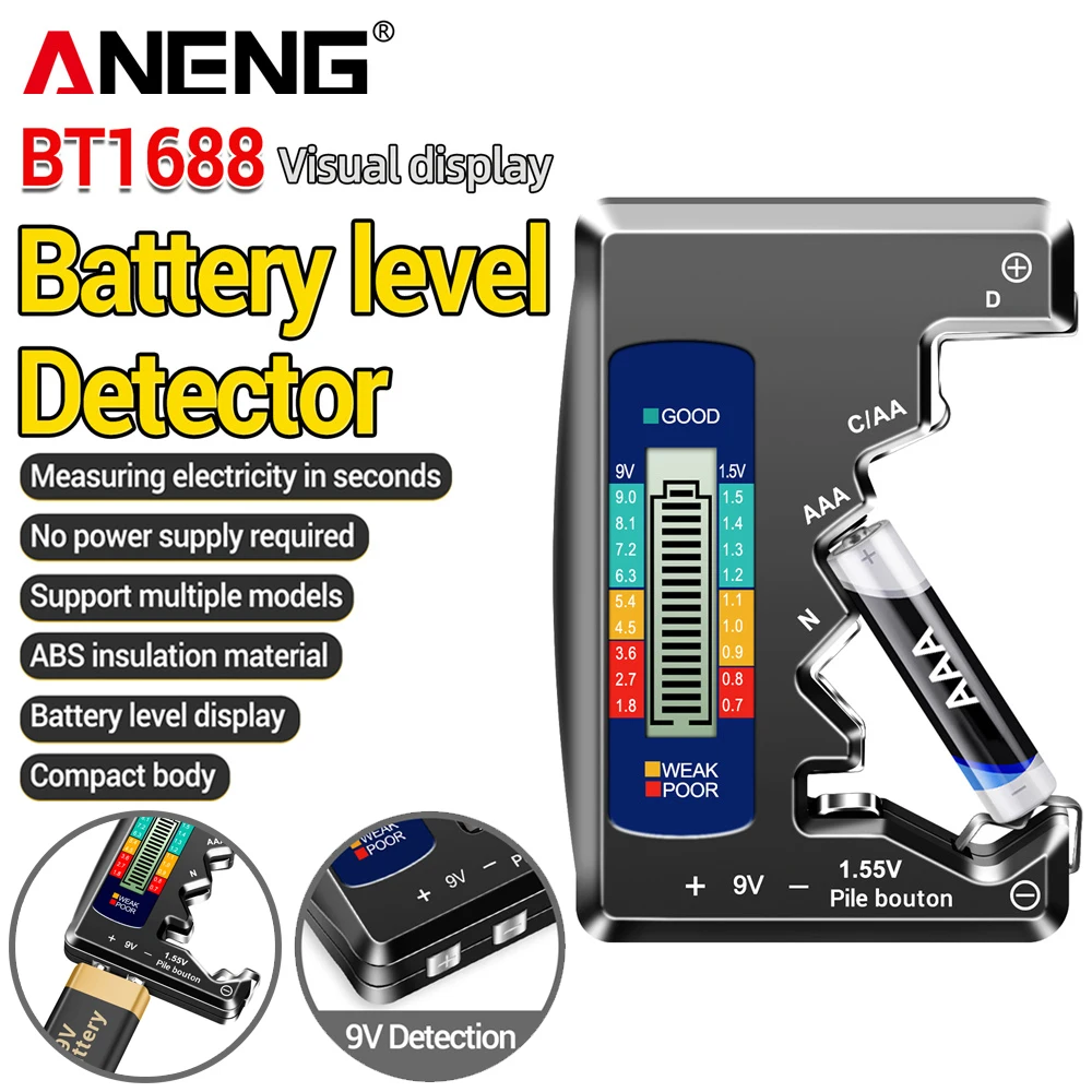 Portable Battery Capacity Indicator ANENG BT1688 Multifunctional 1.5V 9V Capacity Check Detector Battery Voltage Meter Tools