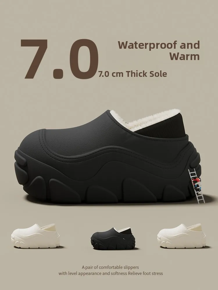 

Водонепроницаемые хлопковые тапочки, женские зимние модные универсальные тапочки, теплые домашние уличные износостойкие тапочки, увеличивающие рост...