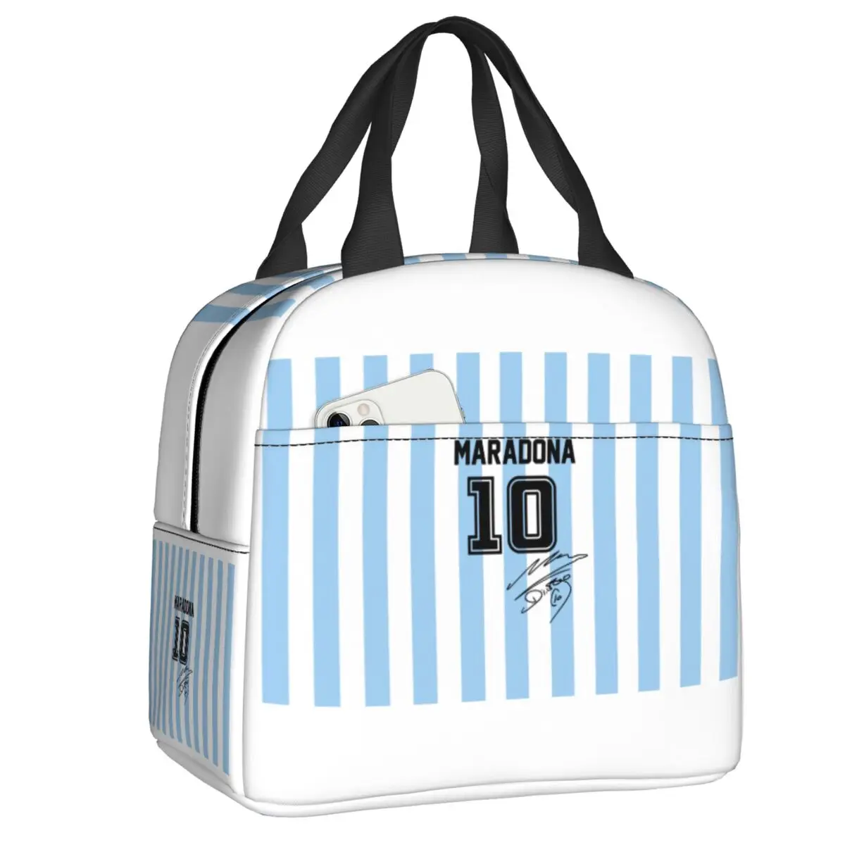 Custom Argentina Soccer Legend D10s Diego Maradonas Insulated Lunch Tote Bag for Portable Cooler Thermal Food Lunch Box Kids