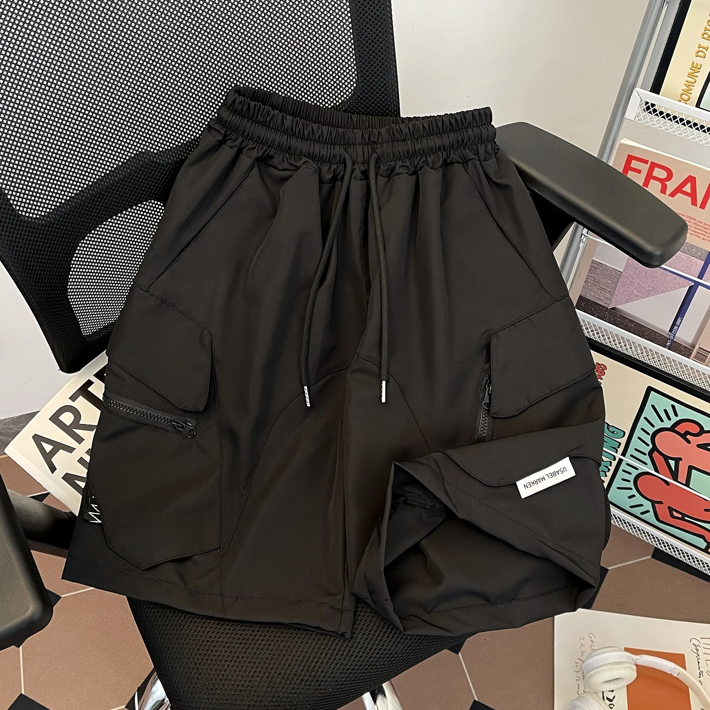 

Функциональная рабочая одежда на молнии в стиле ретро, мужские летние американские модные повседневные свободные прямые брюки пять четвертей