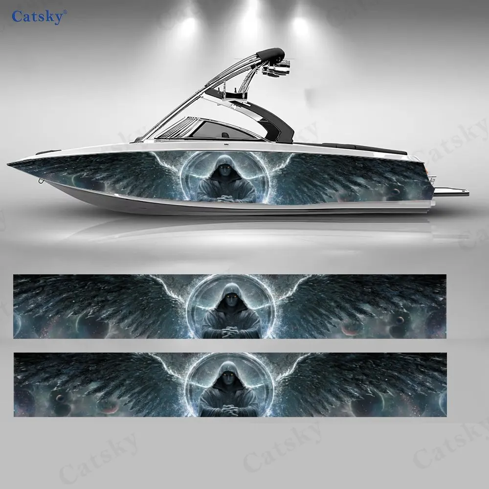 Dark Realm Winged Deity Boat Stickers, PVC Waterproof Durable Vinyl Wrap Decals for Fishing Boats, Durable and Stylish Design