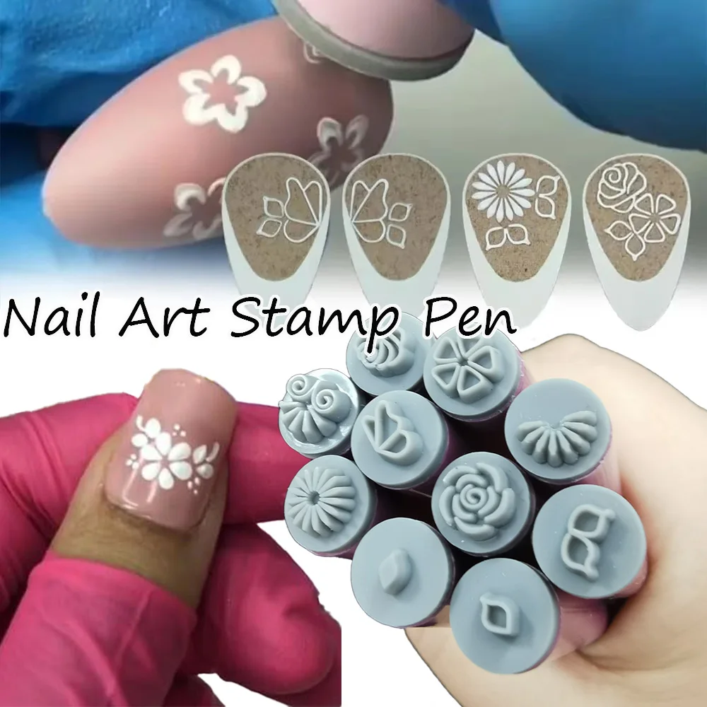 

4/6/10-Piece Nail Art Stamp Pen Set Floral Butterfly Patterns Mold Printing Nail Graffiti Seal Pen Manicure Stencil Stamper Tool