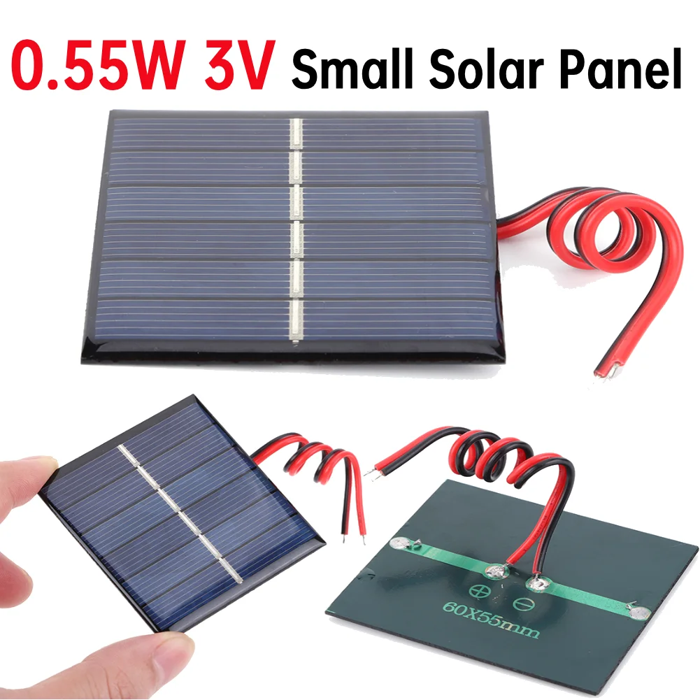 0.55 واط 3 فولت لوحة طاقة شمسية صغيرة لتقوم بها بنفسك بطارية شاحن الهاتف المحمول مع كابلات الخلايا الشمسية الكريستالات شاحن الخلايا الكهروضوئية