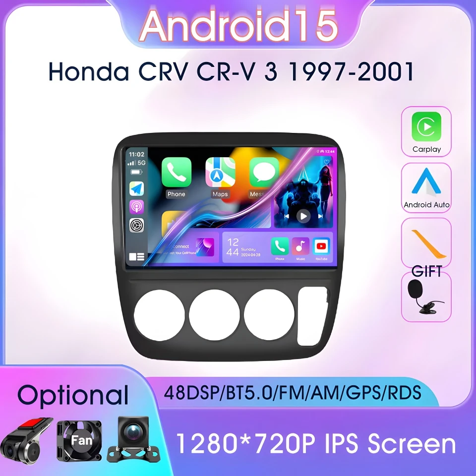 

4G WIFI Car Multimedia Players For Honda CRV CR-V 3 1997-2001 IPS DSP GPS Navigation Autoradio 2Din Android 15 Car Stereo Radio