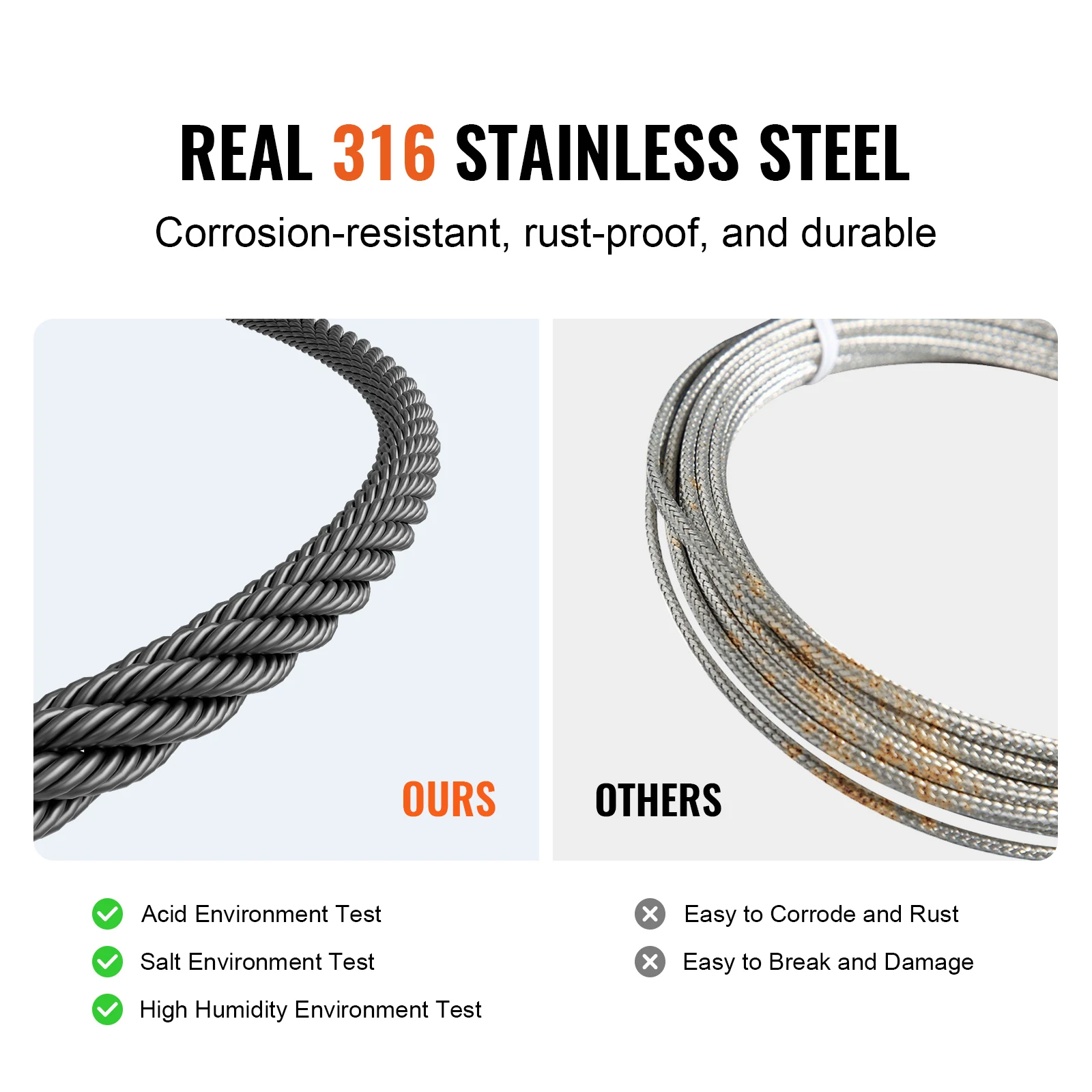 SucceBuy 7x7 Strands Wire Rope Kit 500ft 316 Stainless Steel Cable with Cutter & Gloves Core Marine for Handrail Stair Decking