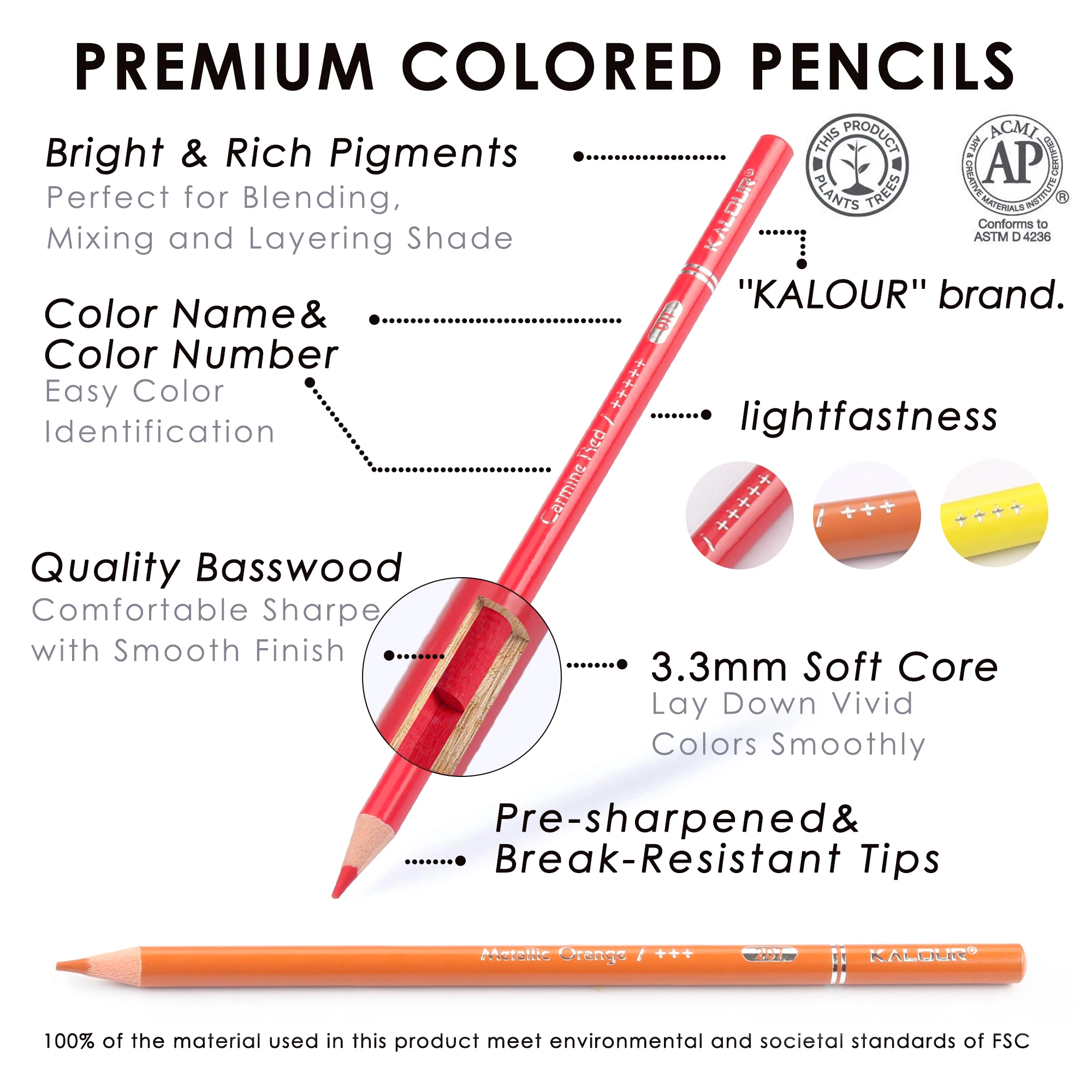 Imagem -02 - Lápis Coloridos Kalour Óleo Núcleo Macio com Cor Vibrante para Livro de Colorir Desenho de Desenho Desenhado 50 72 Cores