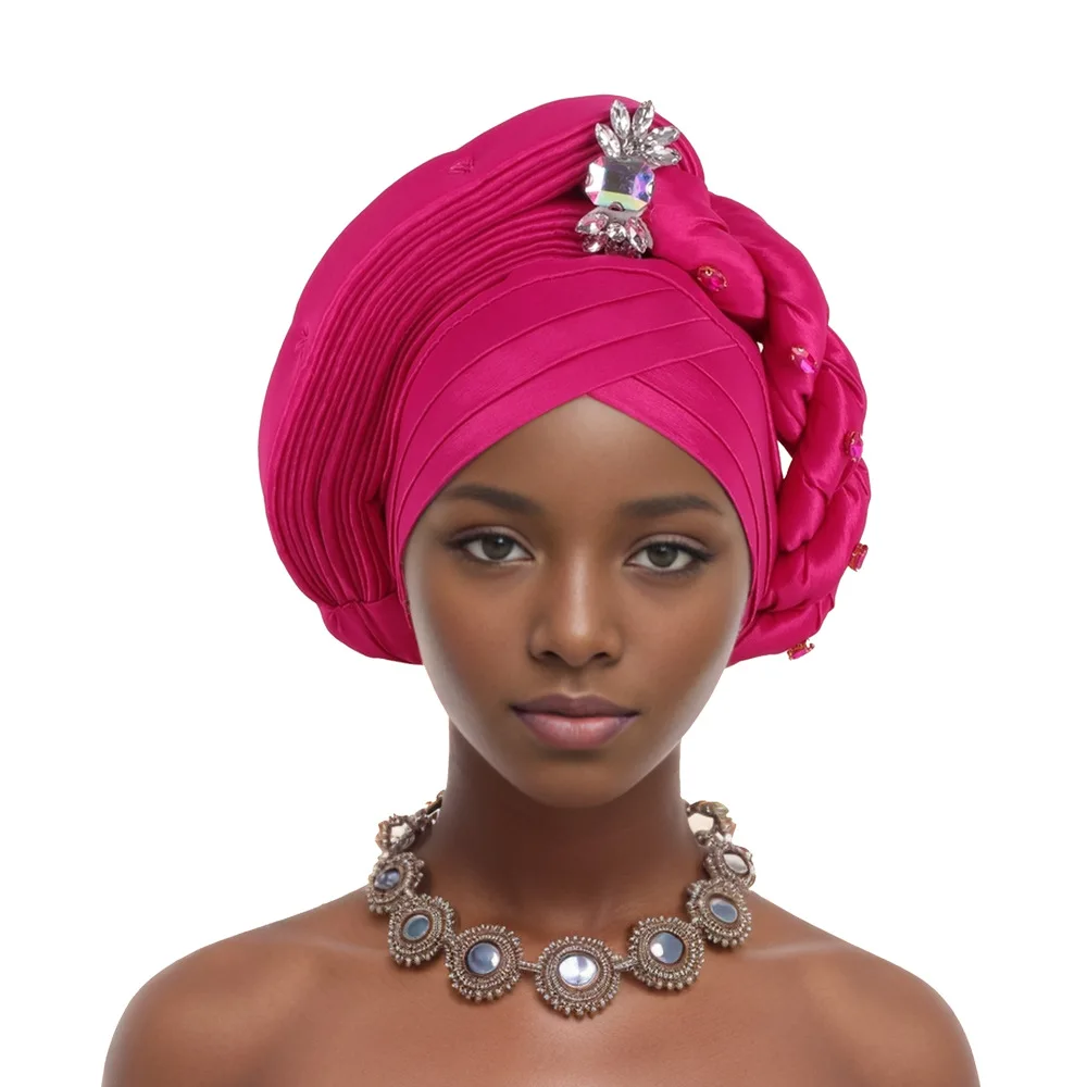 Nigeria Head Ties Wedding Party Headgear Elegant African Headtie Turban Already Made Women's Auto Gele Female Head Wraps 2024