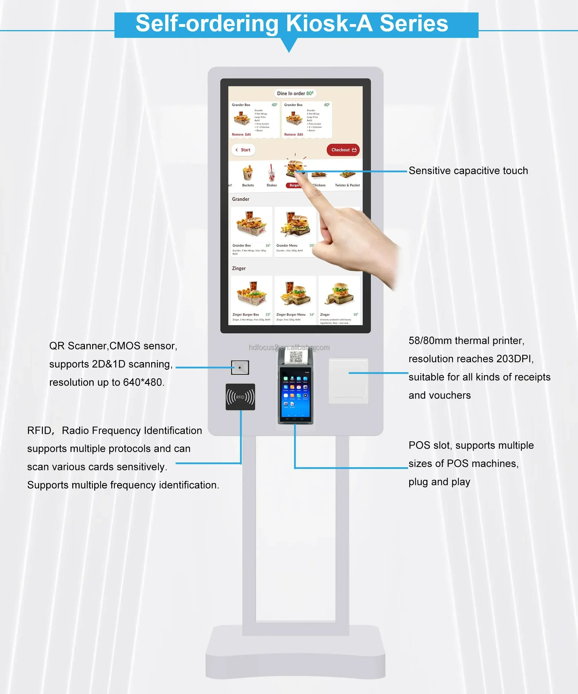 

202627-Inch Self-Service Fast Food Payment Kiosk Touch Screen Cinema Ticket Vending Machine With SDK Function