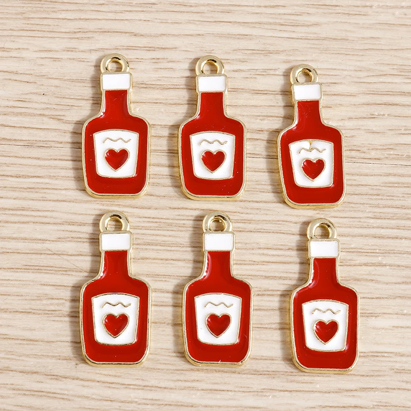 10pcs 10x22mm Cute Enamel Heart Drink Charms Pendants for Jewelry Making Drop Earrings Necklace Bracelets DIY Crafts Accessories