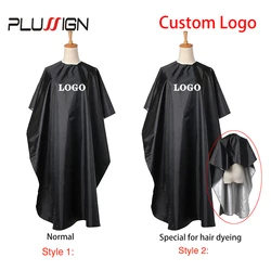 Black Custom Logo Barber Cape With Adjustable Hook Waterproof Hair Cutting Salon Cape Nylon Hairdresser Cape For Hair Cutting