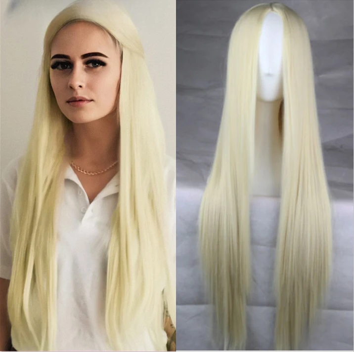 

Light Blonde Long Straight Synthetic Women Cosplay Halloween Party Wig