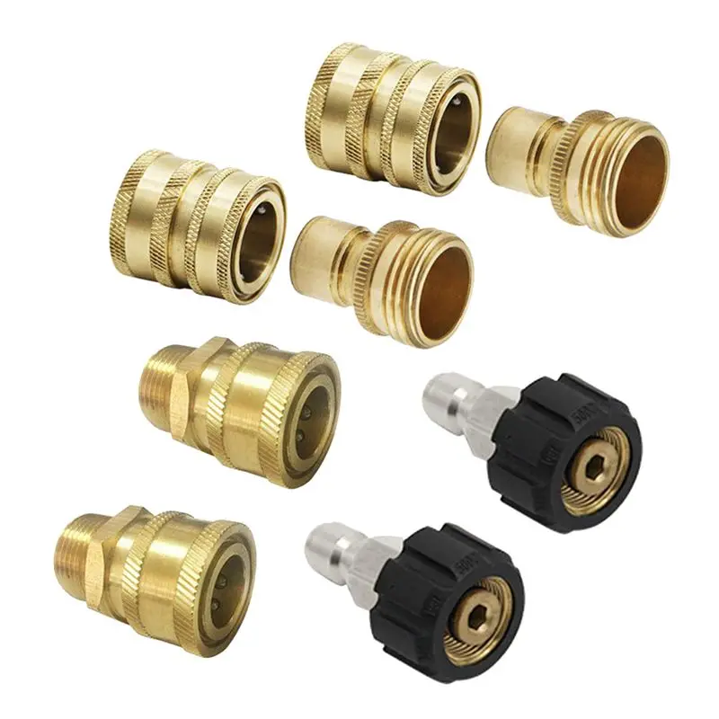 AEE4-Pressure Washer Quick Connector Adapter Kit M22 14Mm X 3/8Inch Quick Disconnect Plug 5000PSI High Pressure Brass Fitting