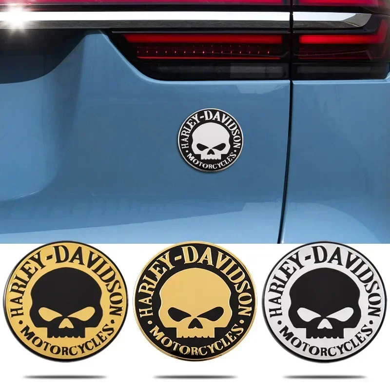 Car Modification 3D Stereo Metal Sticker Harley Skull Logo Motorcycle Personality Decorative Sticker Body Sticker Tail Label