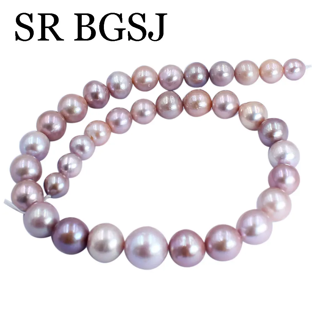 11-13mm 5A Round Purple Graduate Natural Freshwater Real Pearl Edison Pearls Spacer BeadS For Jewelry Making DIY Women Necklace